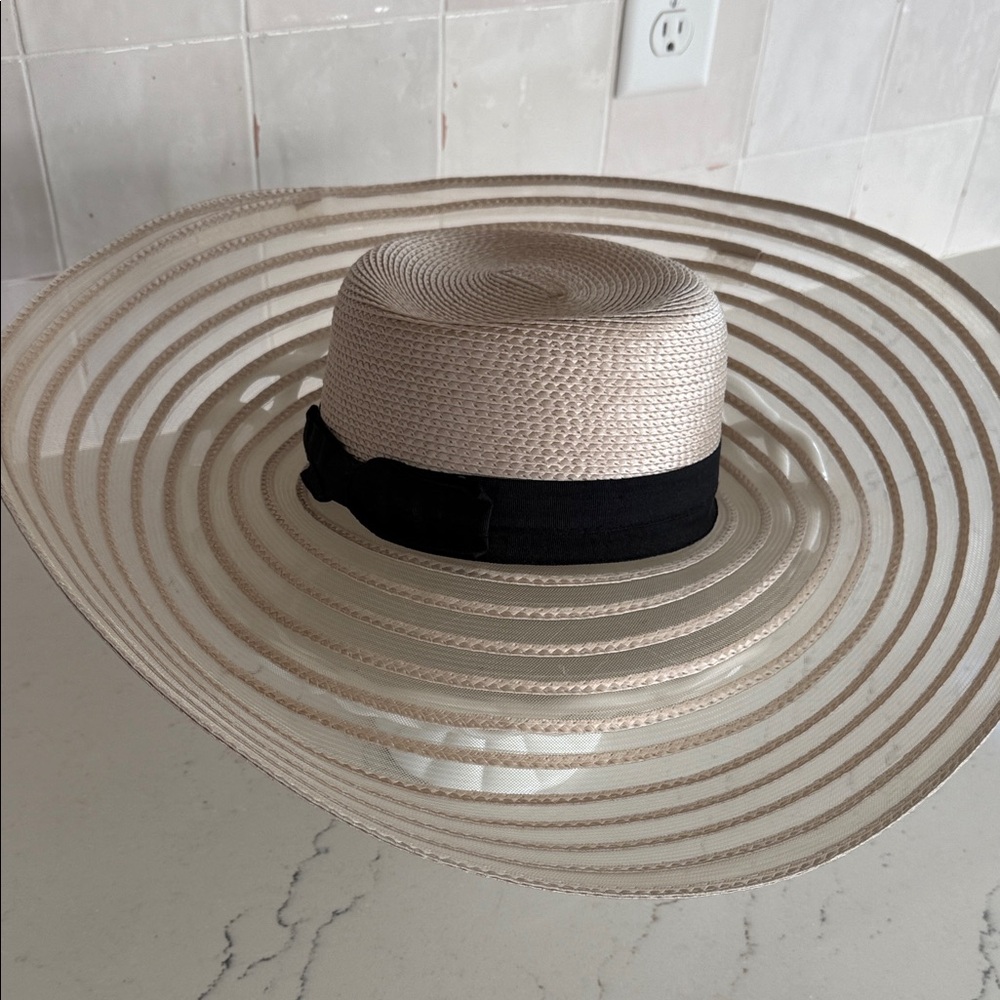 Jessica McClintock Straw Sun Hat with Black Trim